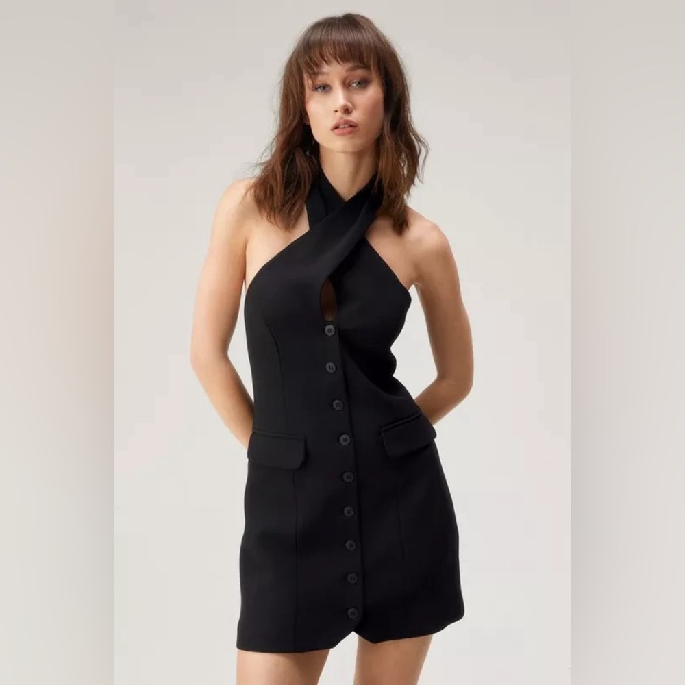 NWT - Nasty Gal Black Halter Tailored Sheath Dress